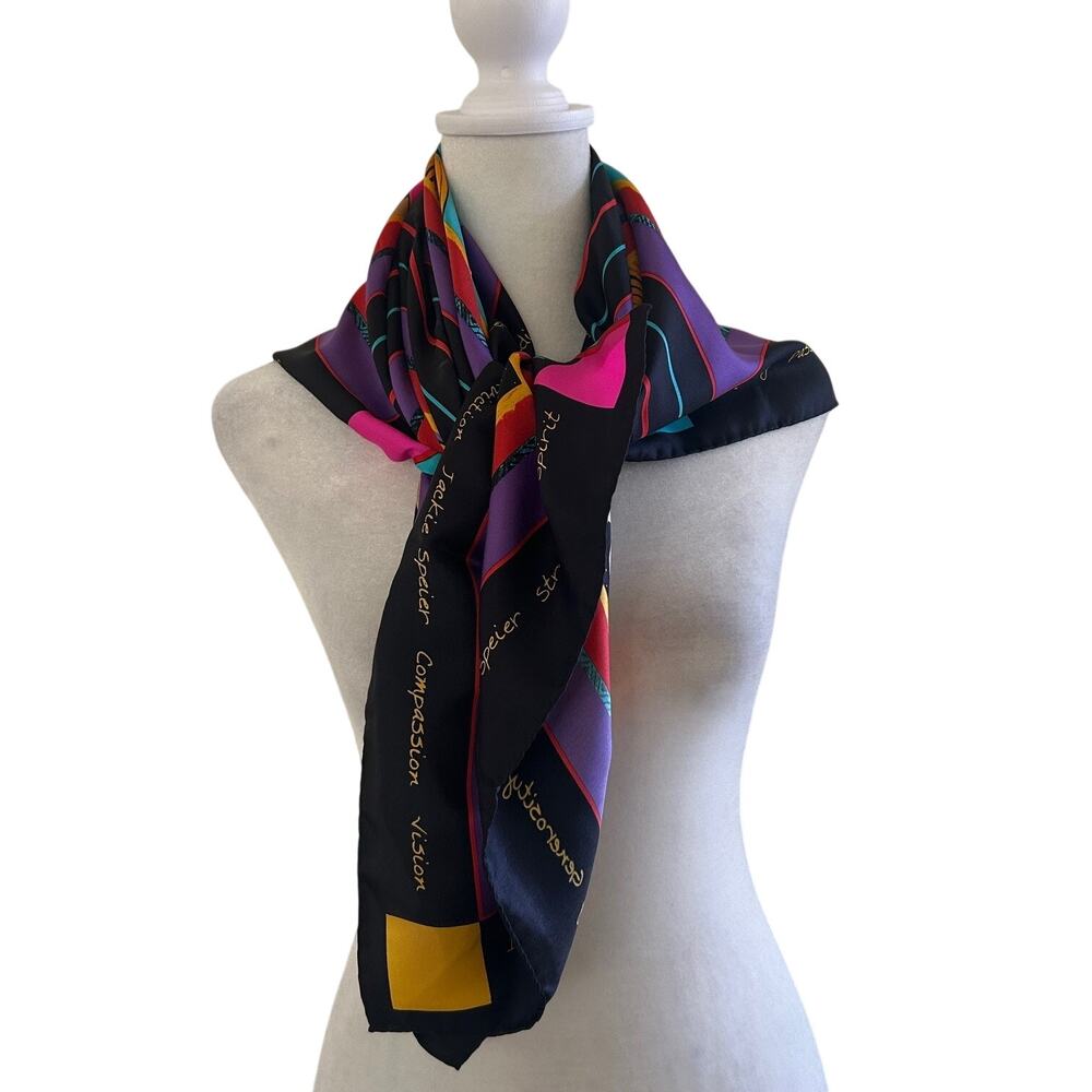 Laurel Burch Silk Scarf Signed Colorful Art Square Vintage Collectable - Picture 5 of 11
